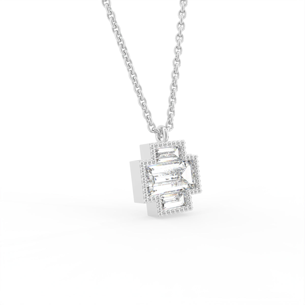 14K White Gold Baguette Diamond Pendant — 3D VIEW