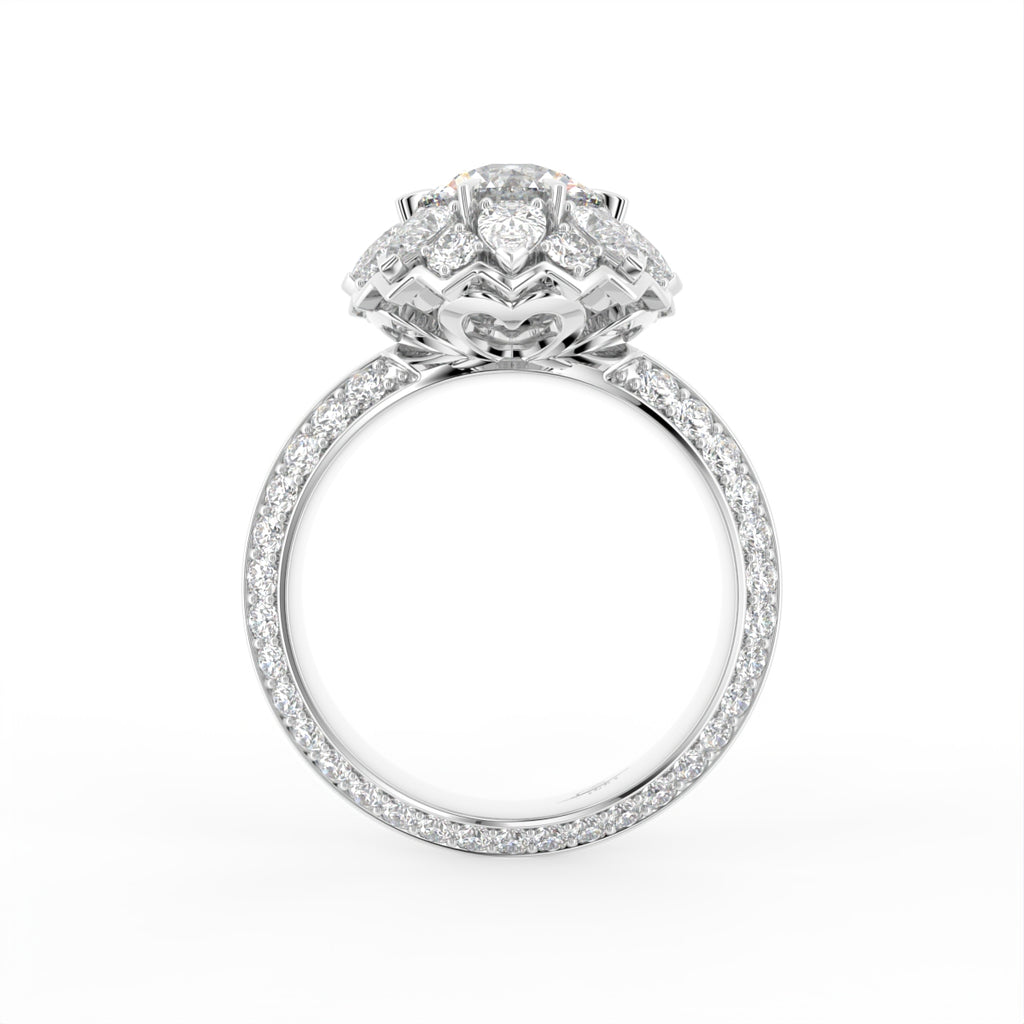 18K White Gold Floral Round Diamond Ring — FRONT
