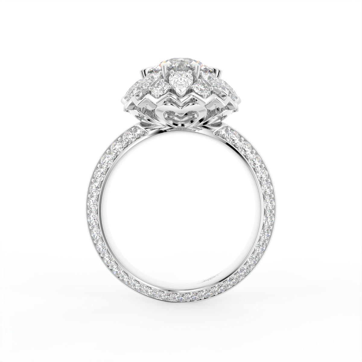 18K White Gold Floral Round Diamond Ring — FRONT