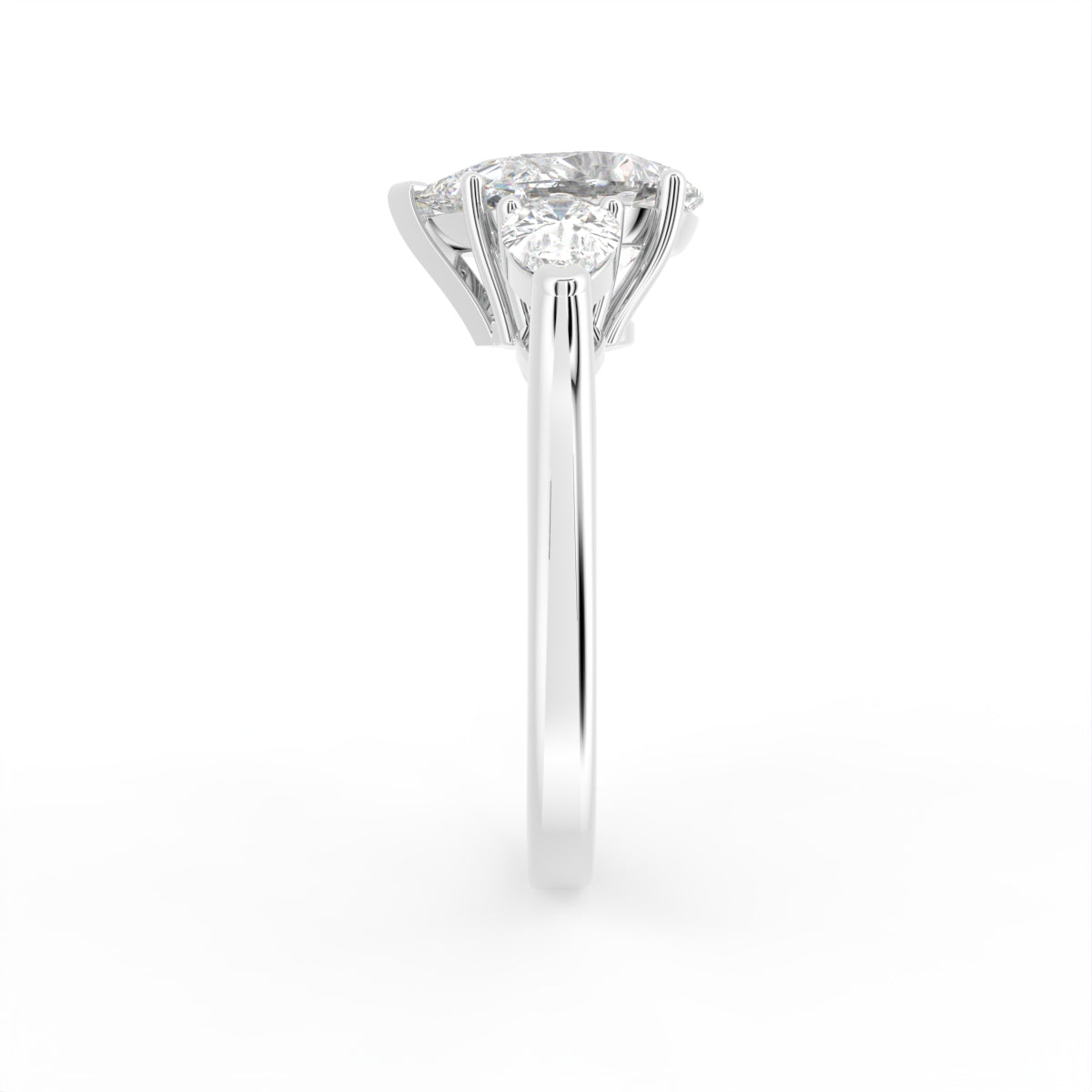 18K Trilogy Pear Diamond Engagement Ring — SIDE