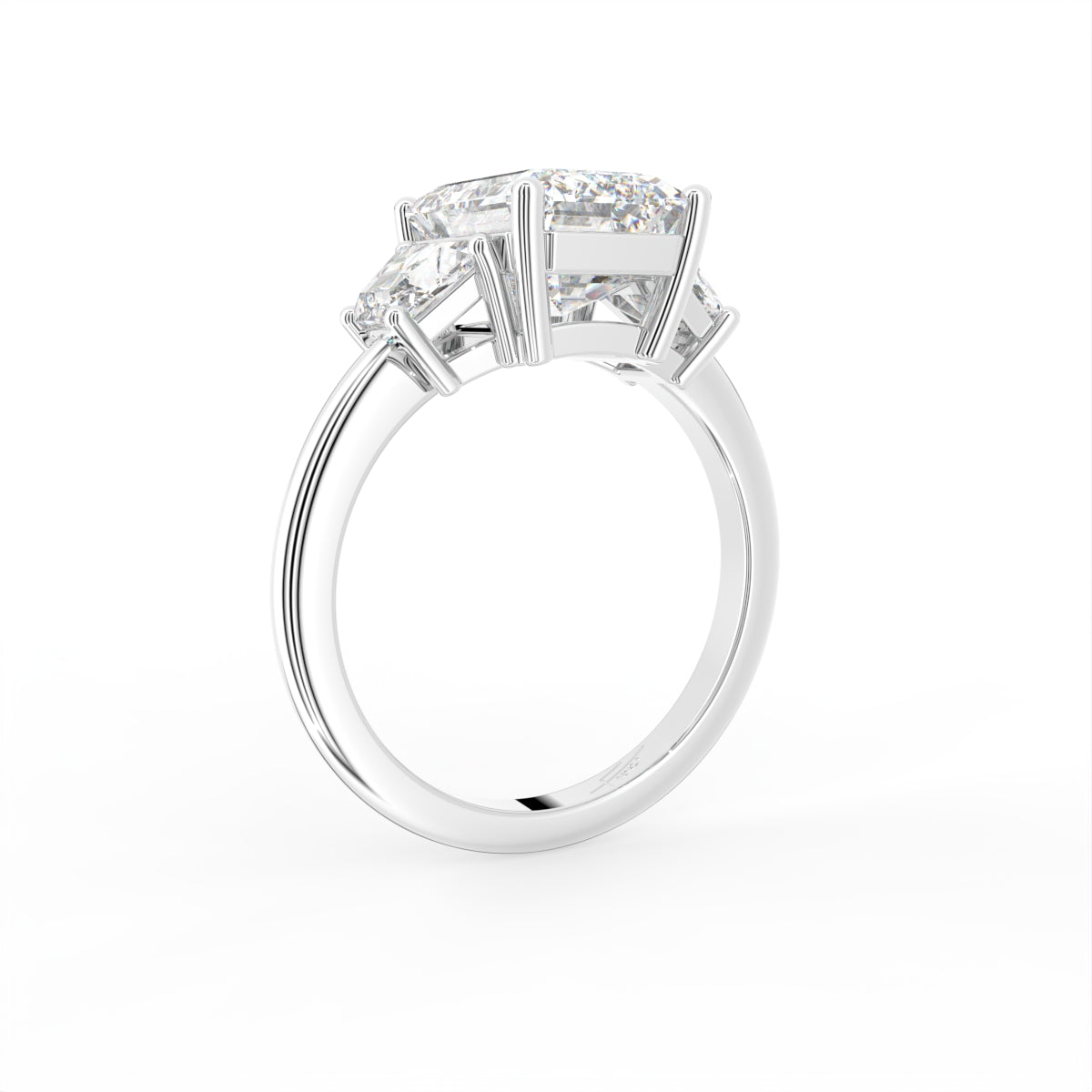 18K Trilogy Emerald-Cut Diamond Ring — 3D VIEW