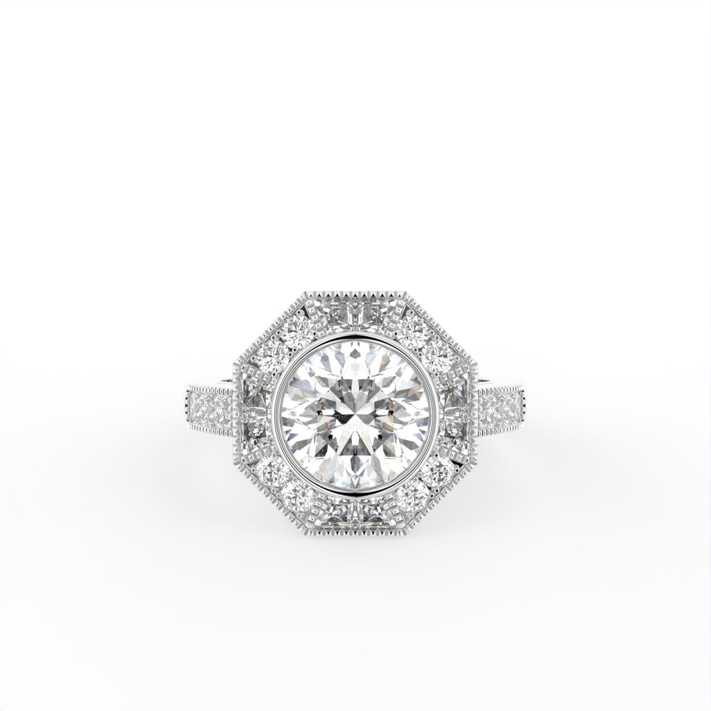18K Bespoke Round Halo Diamond Ring — TOP