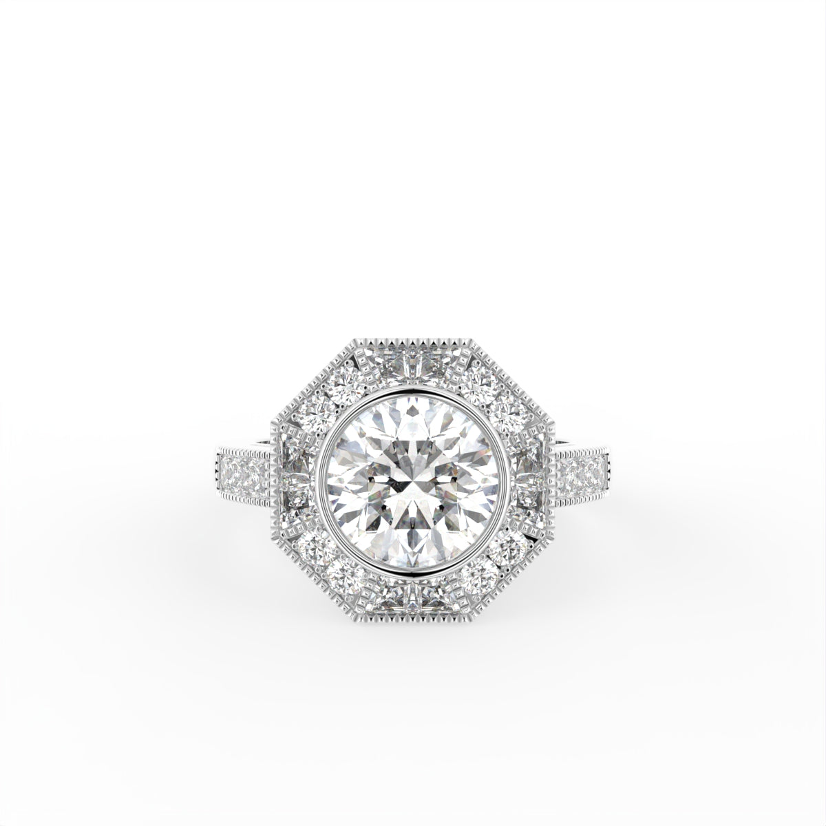 18K Bespoke Round Halo Diamond Ring — TOP