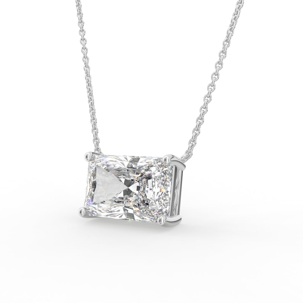 18K White Gold Radiant Solitaire Diamond Pendant — 3D VIEW