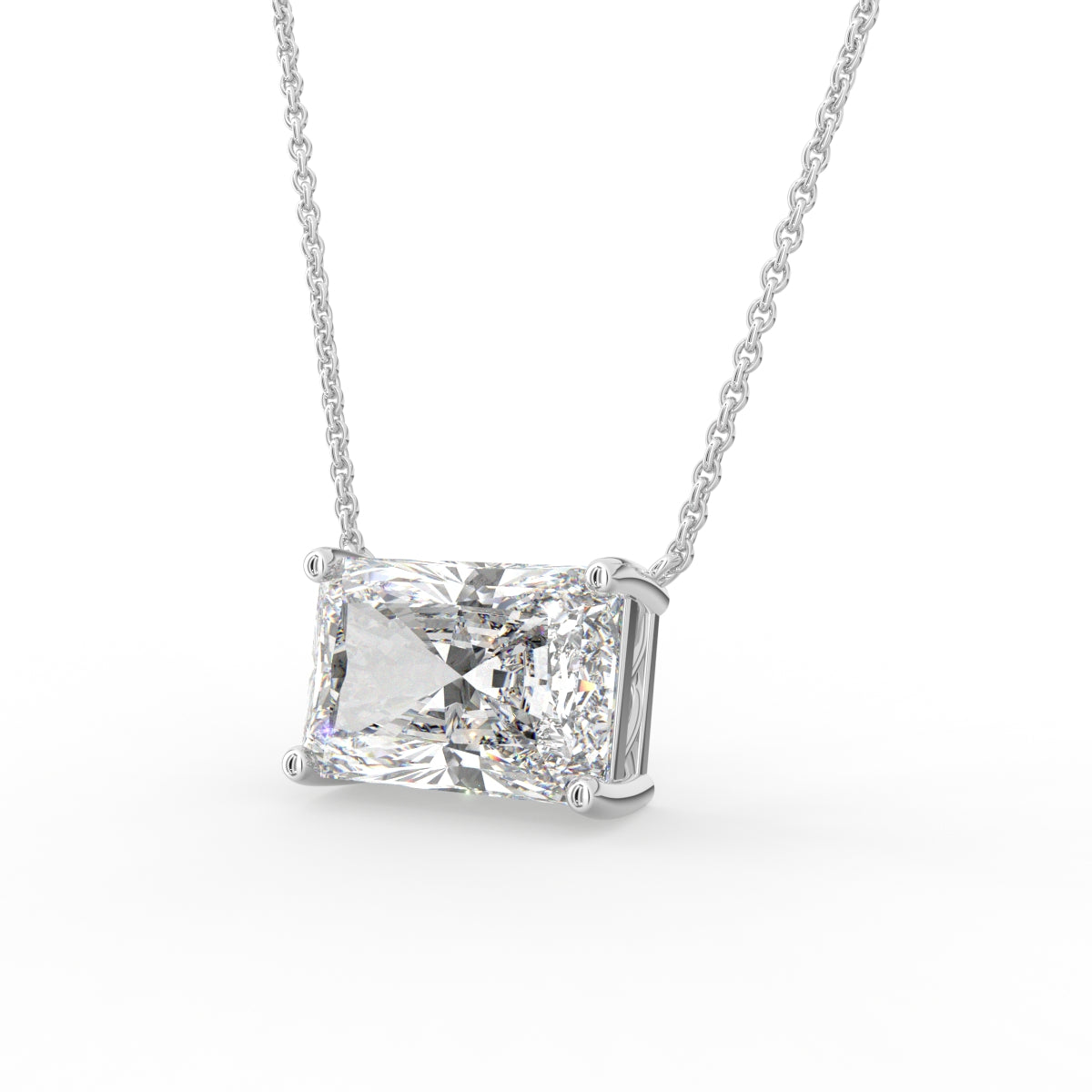 18K White Gold Radiant Solitaire Diamond Pendant — 3D VIEW