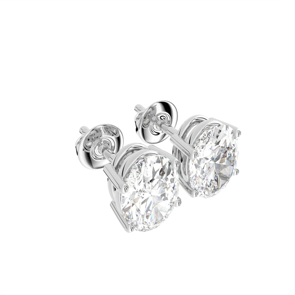 18K Oval Solitaire Diamond Earrings — 3D VIEW