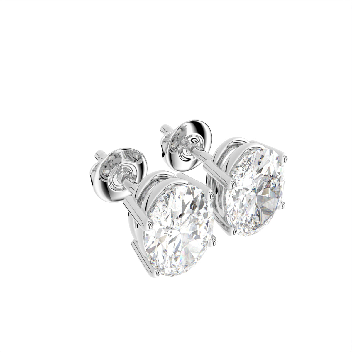 18K Oval Solitaire Diamond Earrings — 3D VIEW