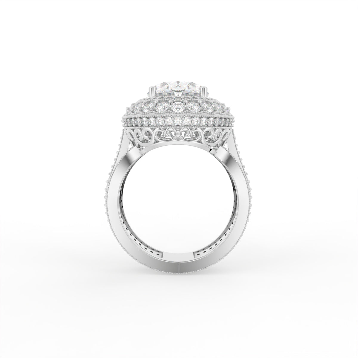 Sterling Silver Oval Diamond Ring — FRONT/BACK