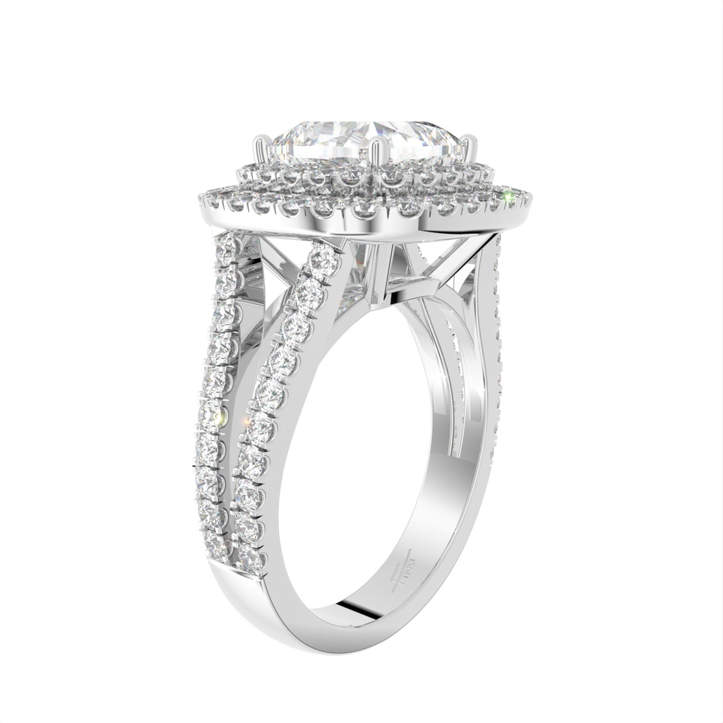 18K Halo Cushion Diamond Engagement Ring — 3D VIEW