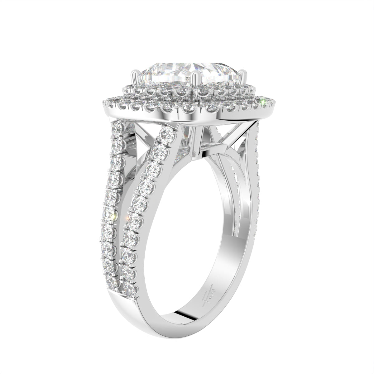 18K Halo Cushion Diamond Engagement Ring — 3D VIEW