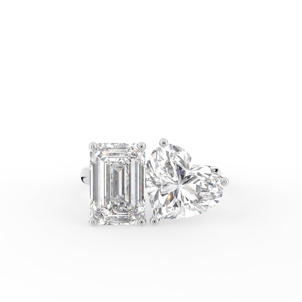 18K Emerald and Heart Diamond Engagement Ring — TOP