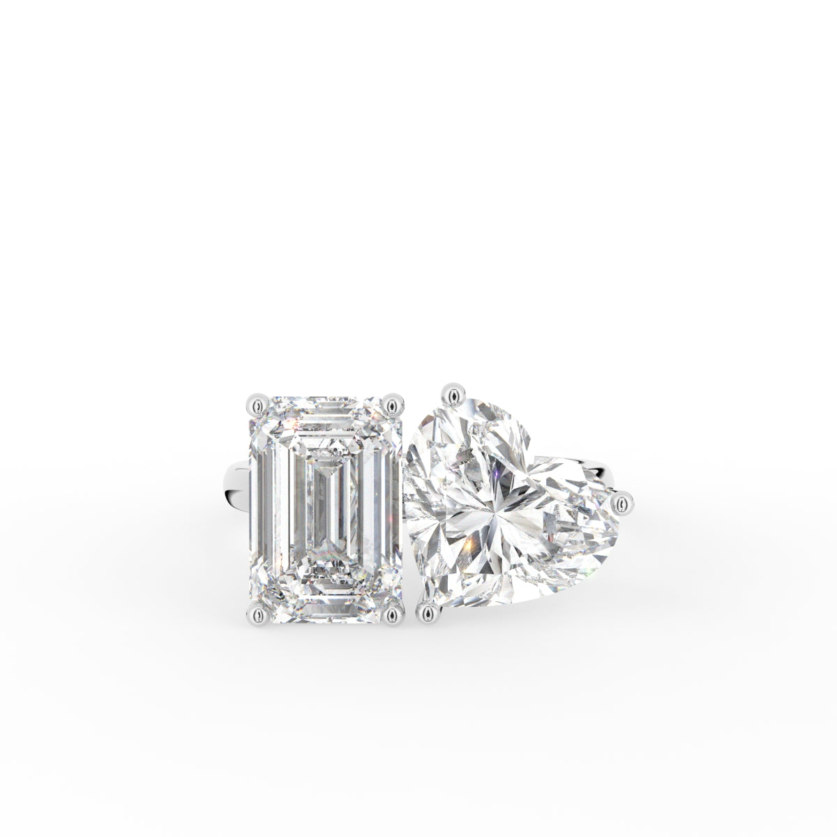 18K Emerald and Heart Diamond Engagement Ring — TOP