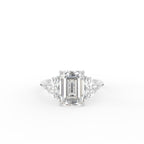 18K White Gold Trilogy Emerald Diamond Engagement Ring — TOP