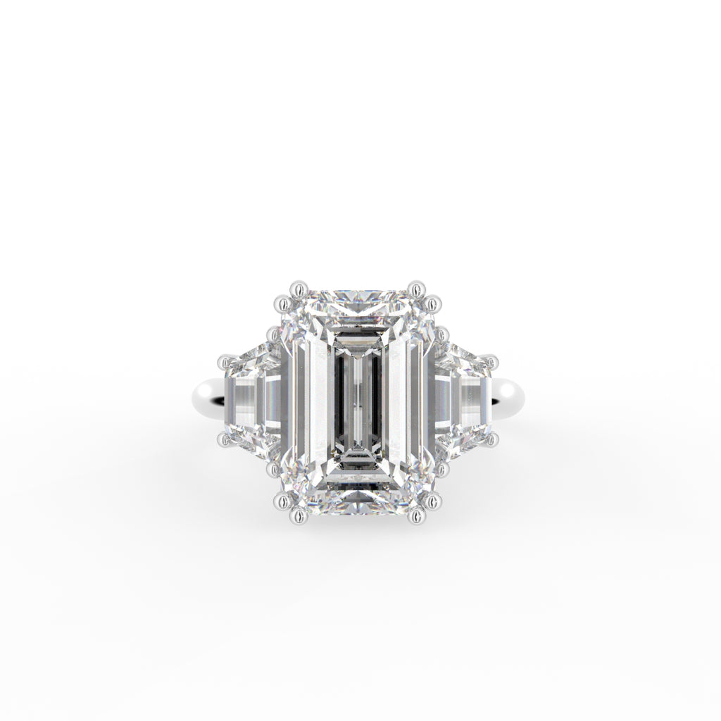 18K White Gold Trilogy Emerald Diamond Ring — TOP