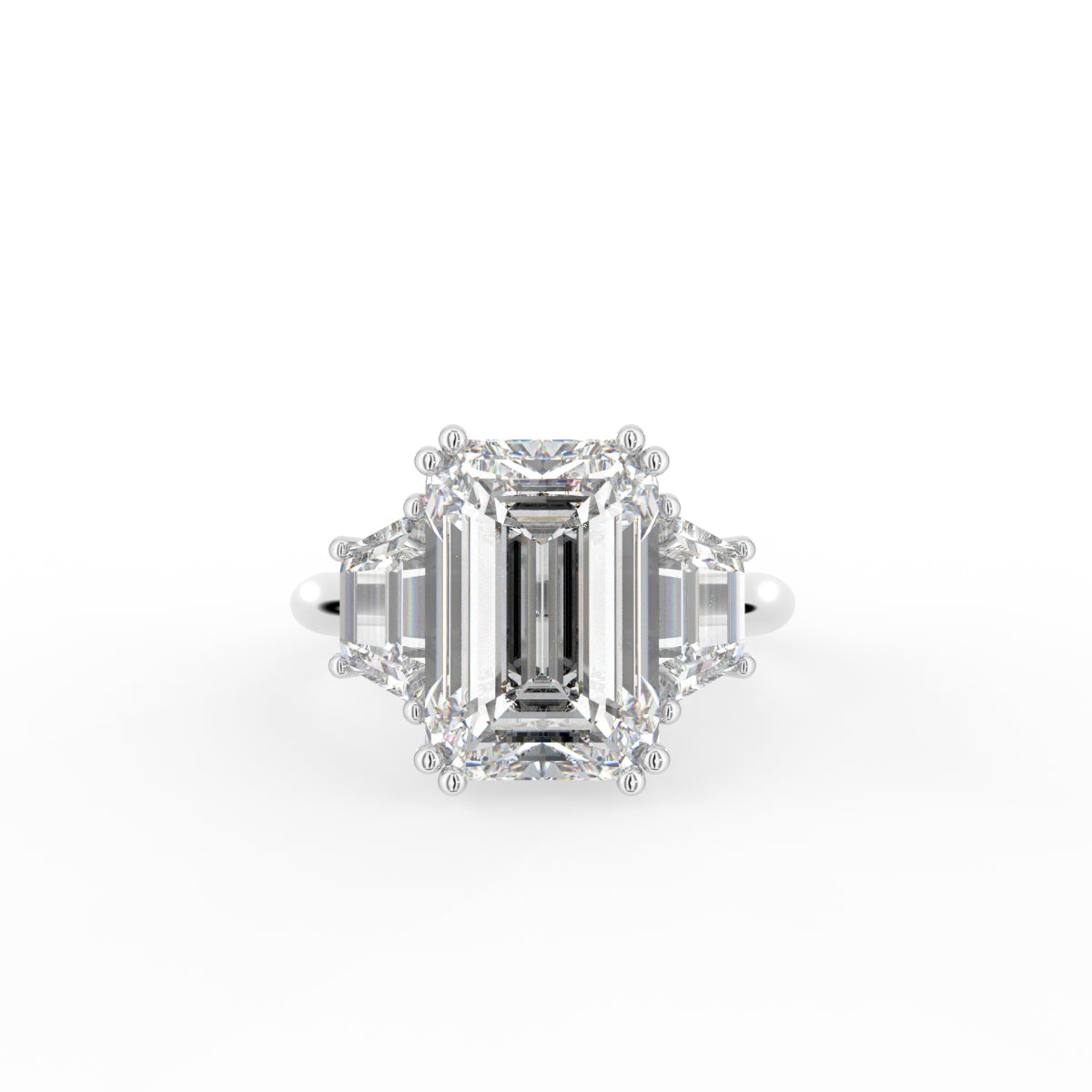 18K White Gold Trilogy Emerald Diamond Ring — TOP