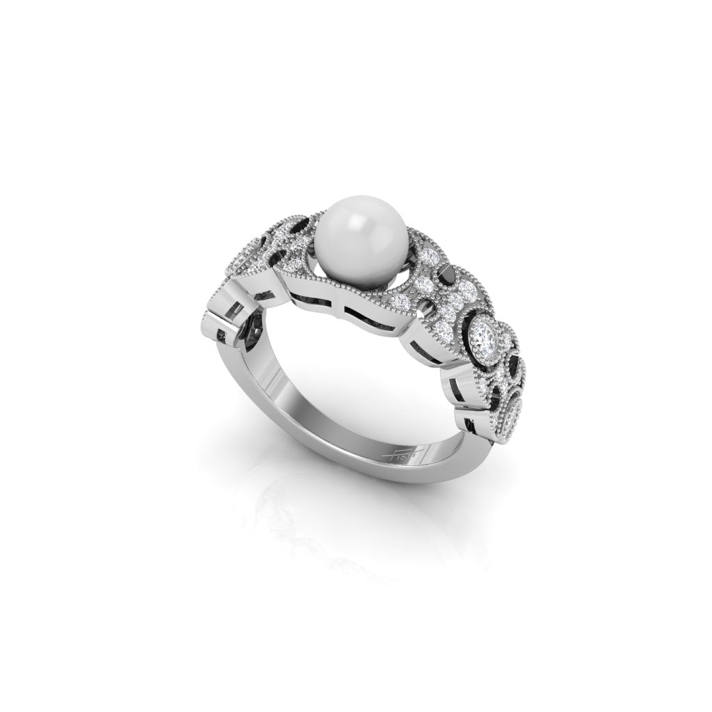 18K Pearl Diamond Ring — 3D VIEW