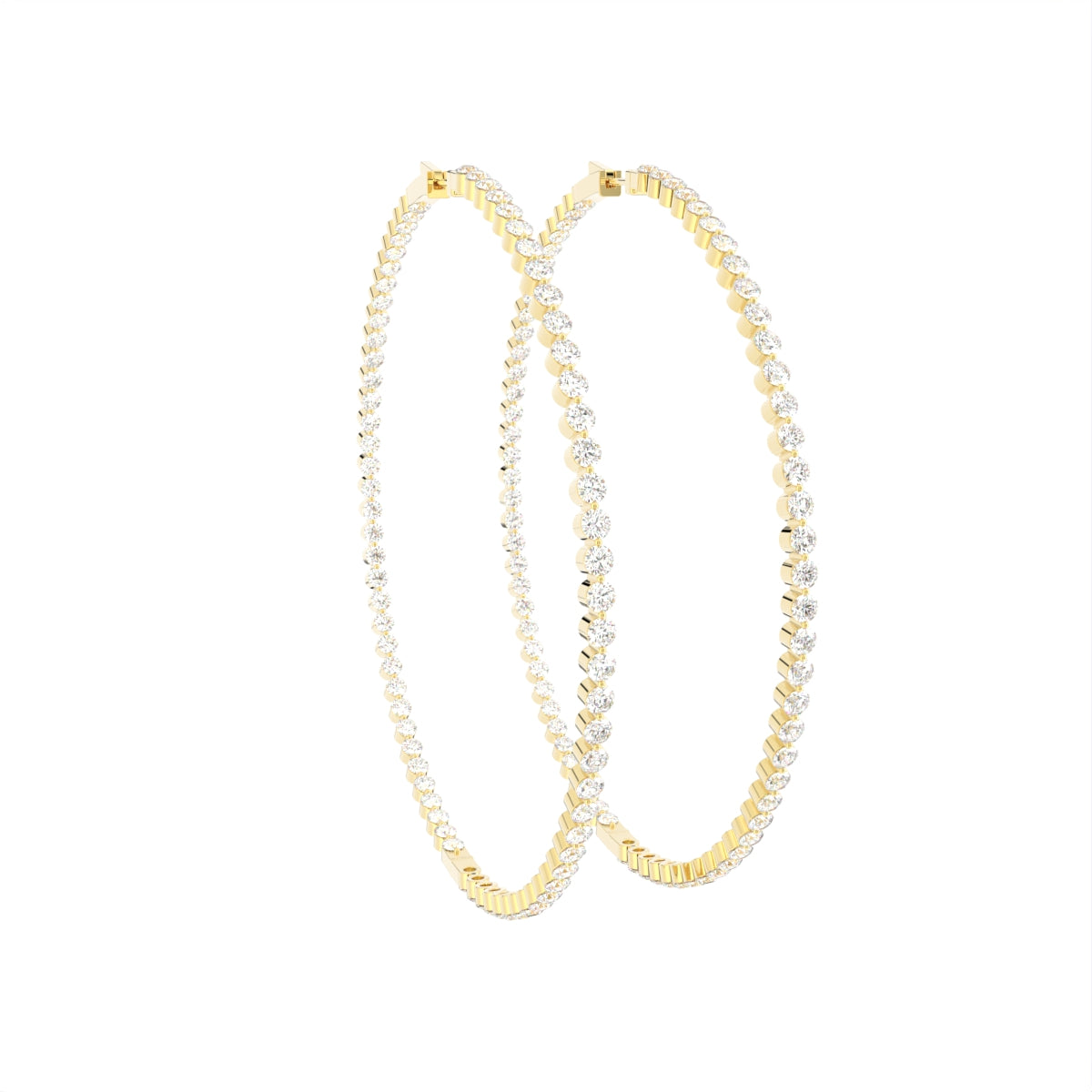 18K White Gold Round Diamond Hoop Earrings — 3D VIEW