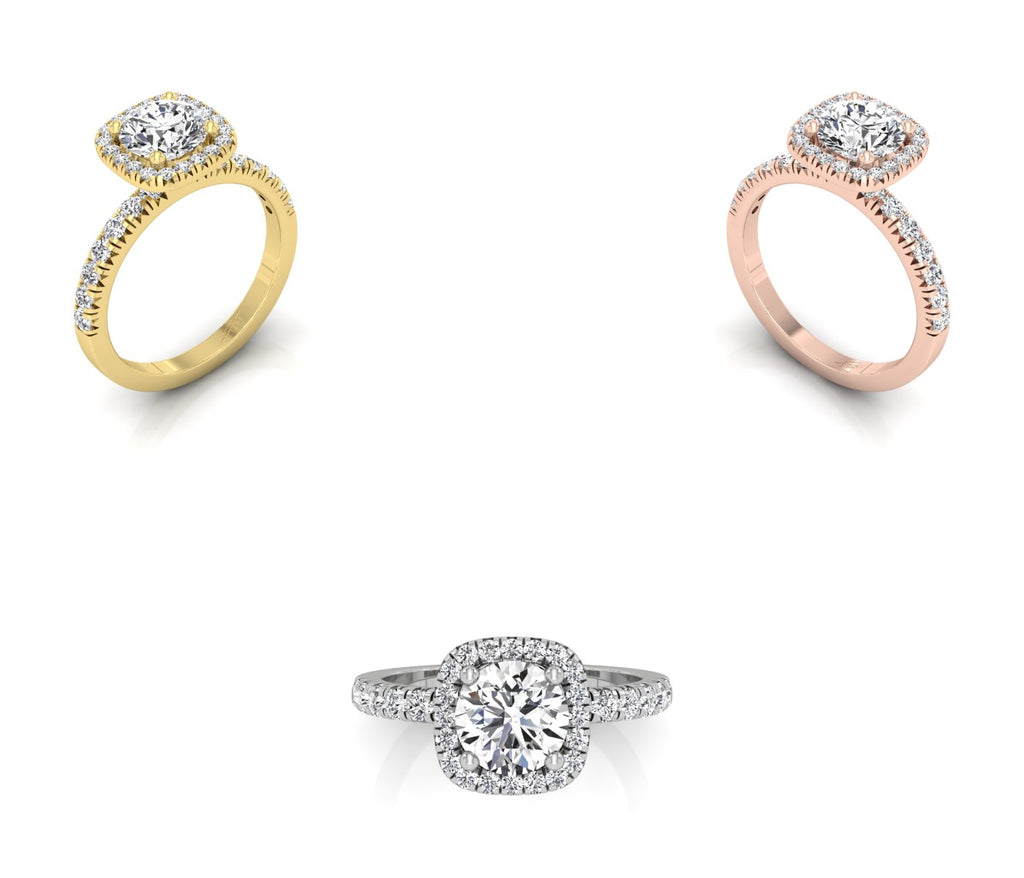 18K Halo Round Diamond Ring — 3 COLOR