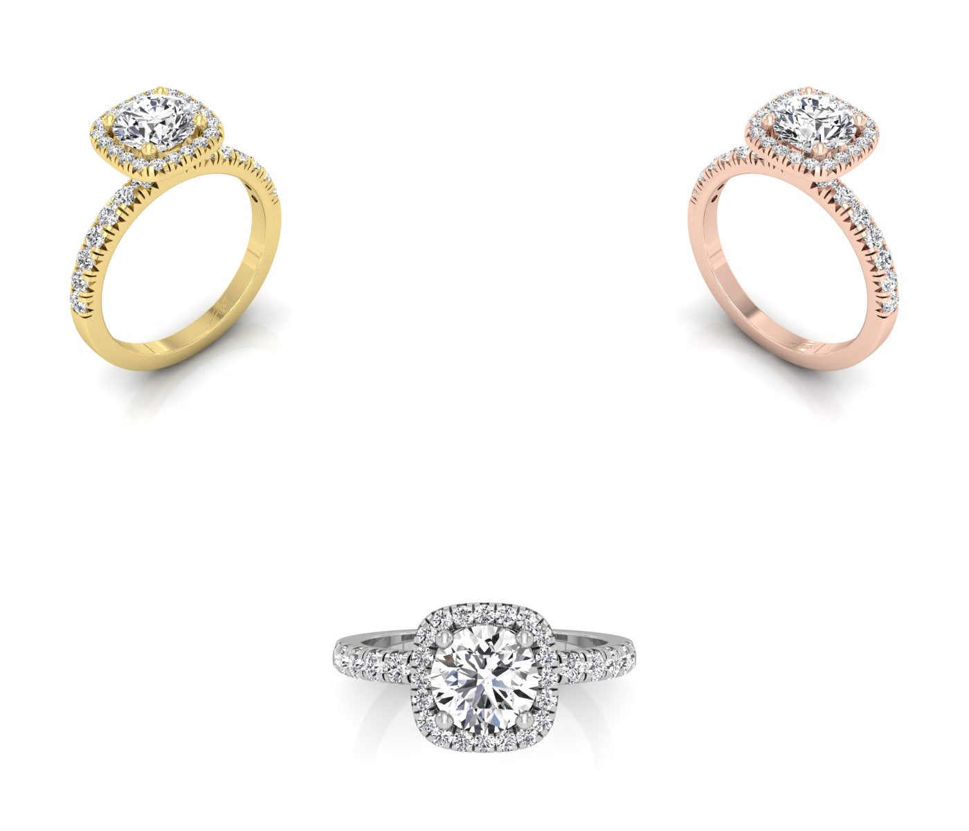 18K Halo Round Diamond Ring — 3 COLOR