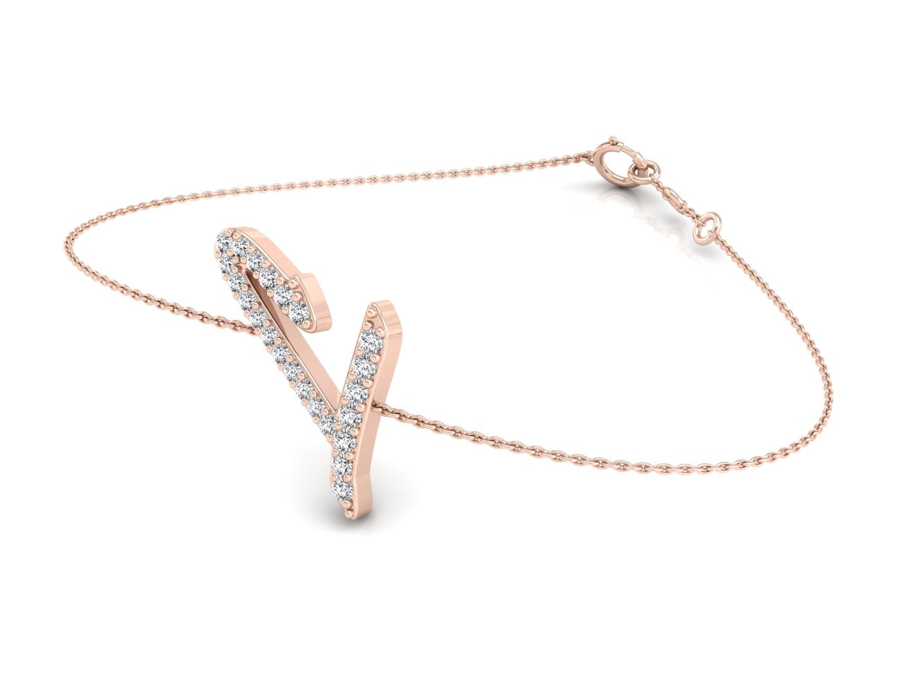 18K Rose Gold Alphabet Round Diamond Bracelet — 3D VIEW