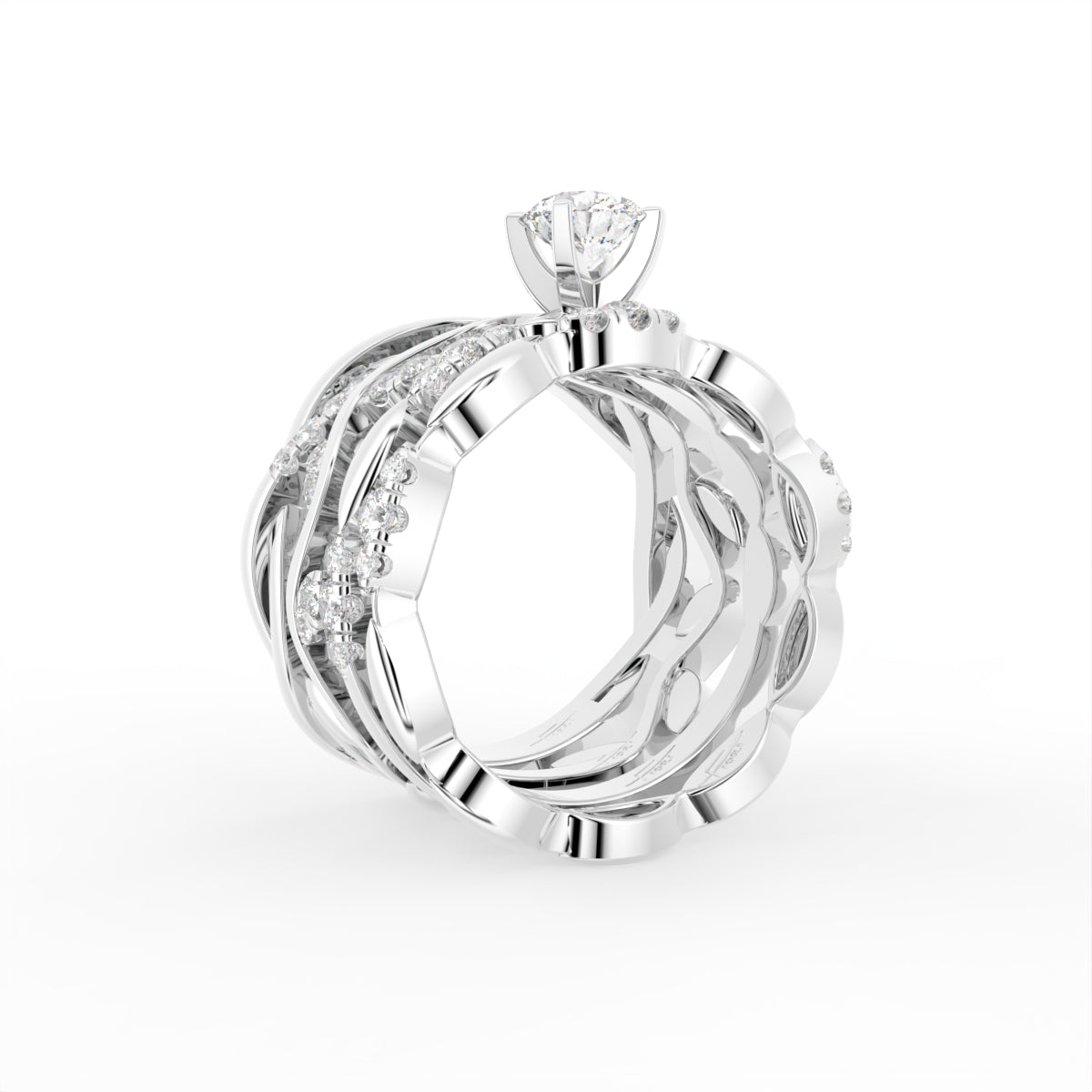 18K Bespoke Round Diamond Multi-Row Ring — 3D VIEW