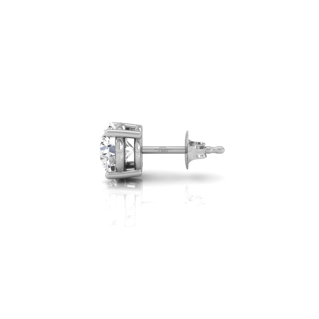 14K White Gold Solitaire Round Diamond Stud Earrings — SIDE VIEW
