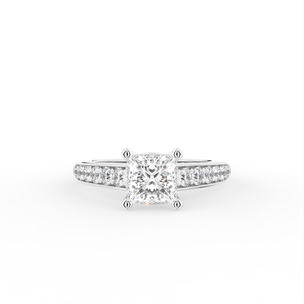18K Princess Cut Diamond Shoulder Set Ring — TOP