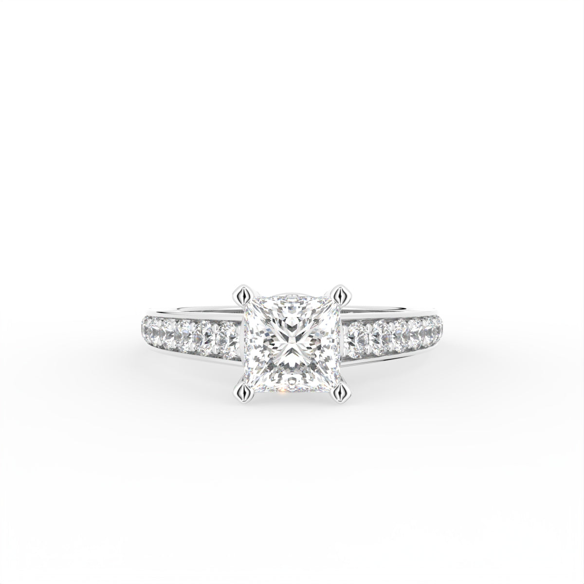 18K Princess Cut Diamond Shoulder Set Ring — TOP