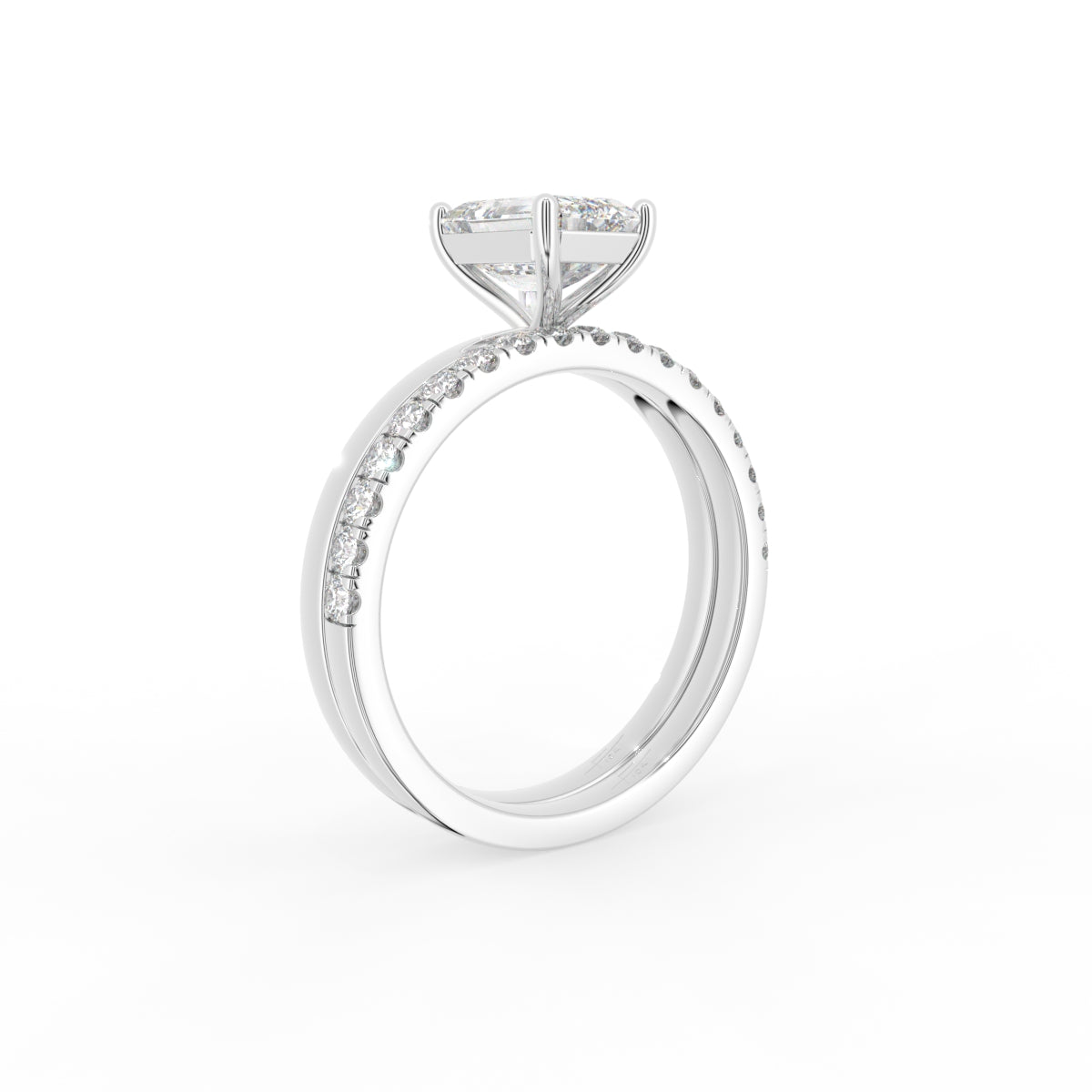 18K Solitaire Emerald Cut Diamond Engagement Ring — 3D VIEW