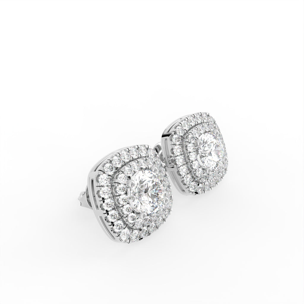 18K Halo Lab Grown Diamond Earrings — 3D VIEW