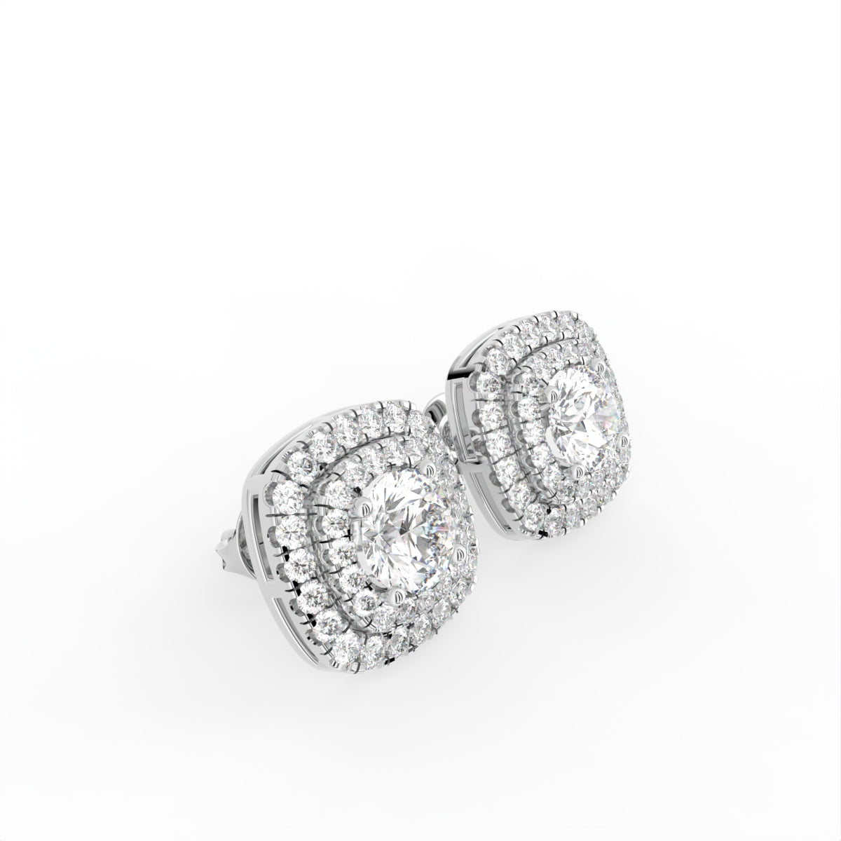 18K Halo Lab Grown Diamond Earrings — 3D VIEW