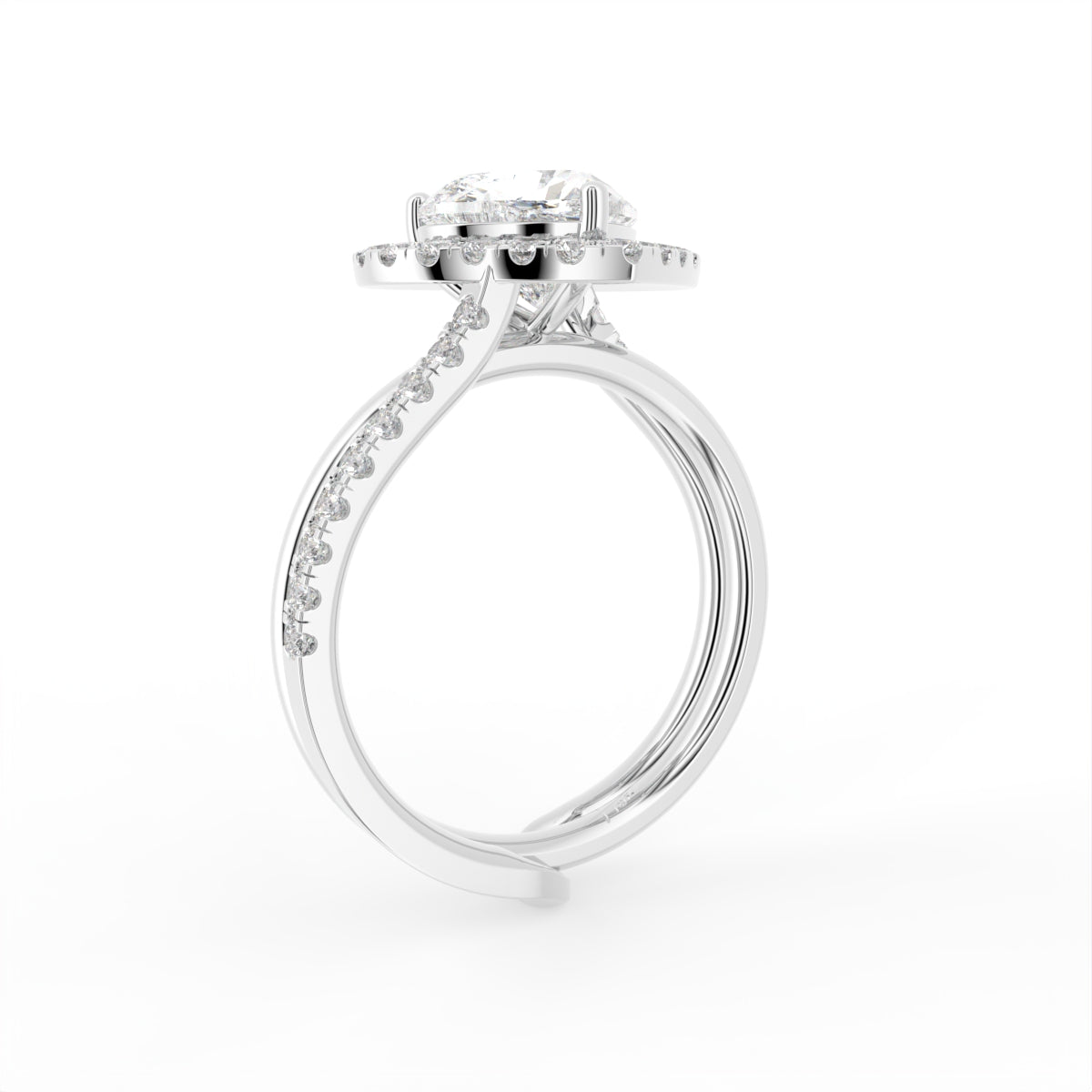 18K Halo Heart Diamond Ring — 3D VIEW