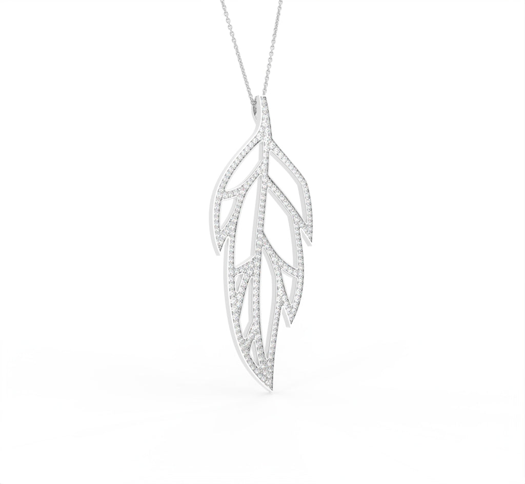 14K White Gold Floral Round Diamond Pendant — 3D VIEW