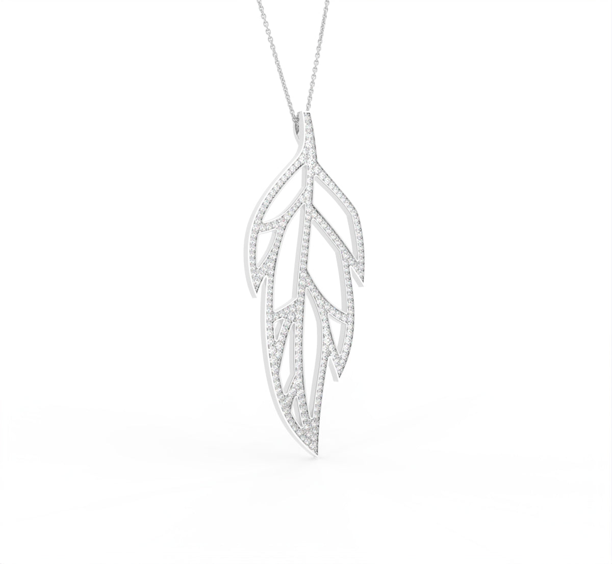 14K White Gold Floral Round Diamond Pendant — 3D VIEW