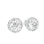 14K Yellow Gold Halo Round Diamond Stud Earrings — 3D VIEW