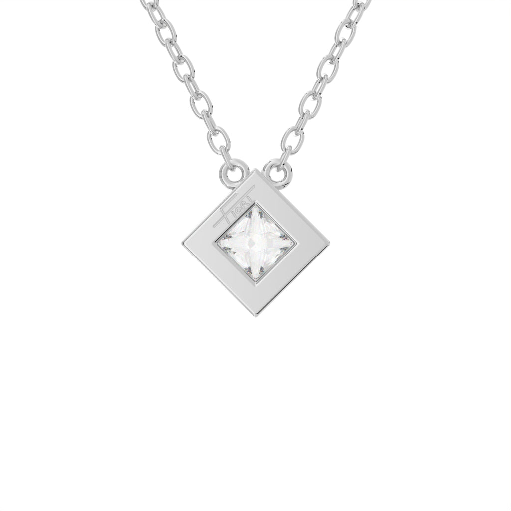 18K Solitaire Princess Diamond Pendant — BACK