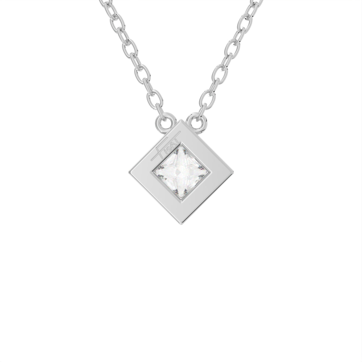 18K Solitaire Princess Diamond Pendant — BACK