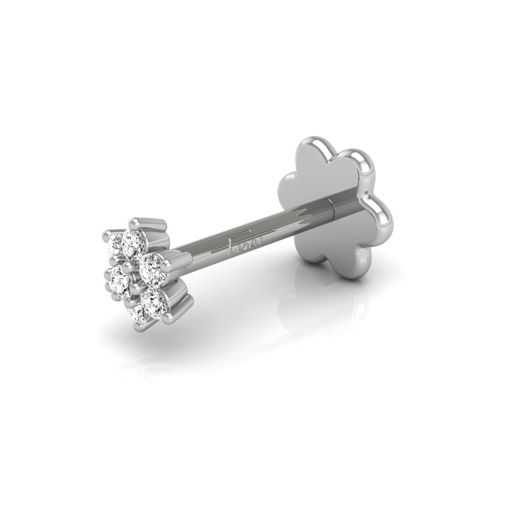18K Flower Diamond Piercing Earrings — 3D VIEW