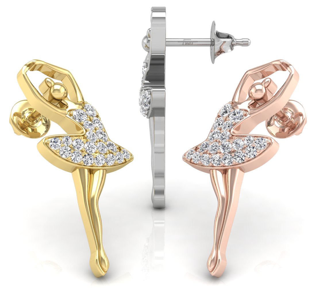 18K Dancing Lady Diamond Earrings — 3 COLOR