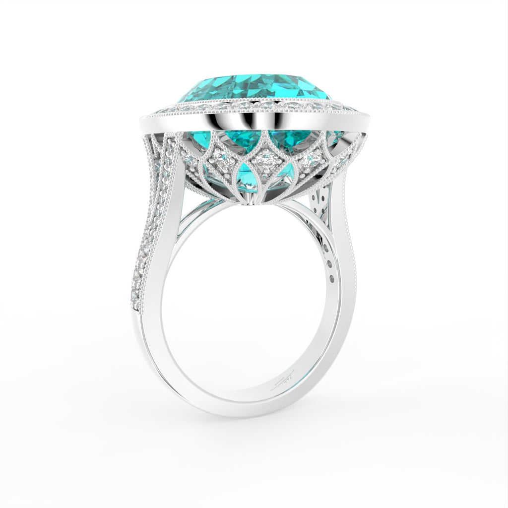 18K Halo Oval Statement Diamond Ring — 3D VIEW