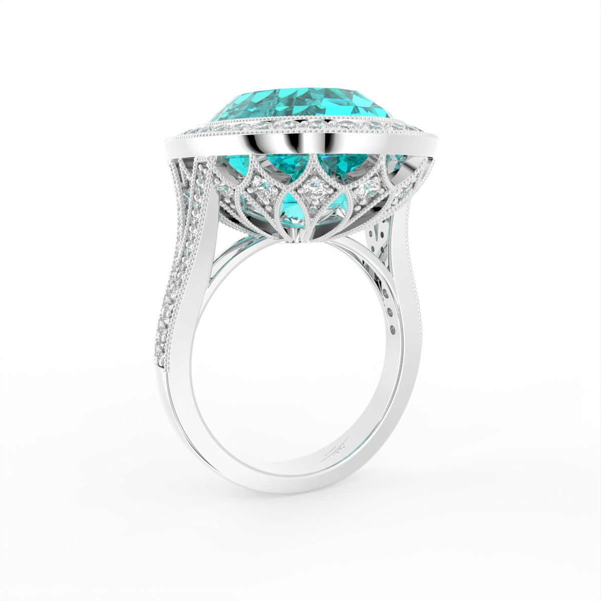 18K Halo Oval Statement Diamond Ring — 3D VIEW