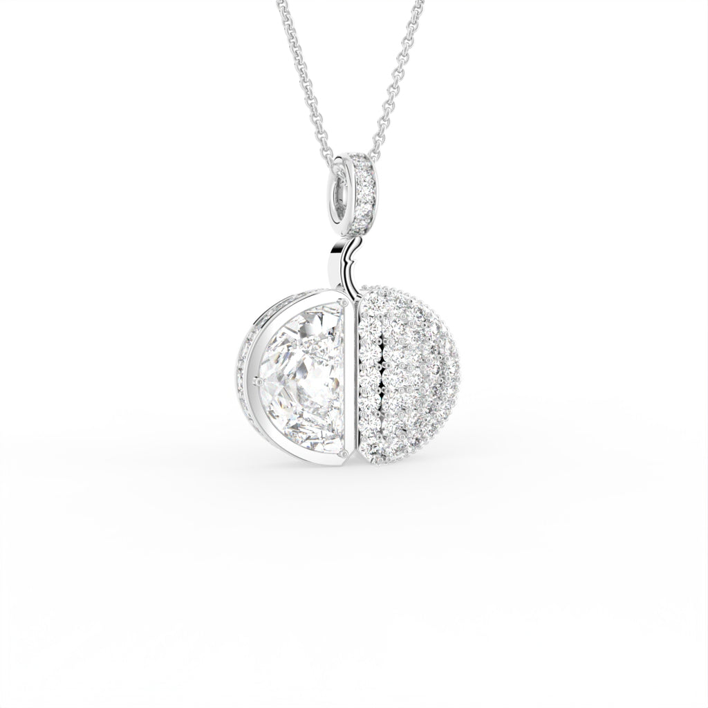 18K Solitaire Pave Diamond Pendant — 3D VIEW