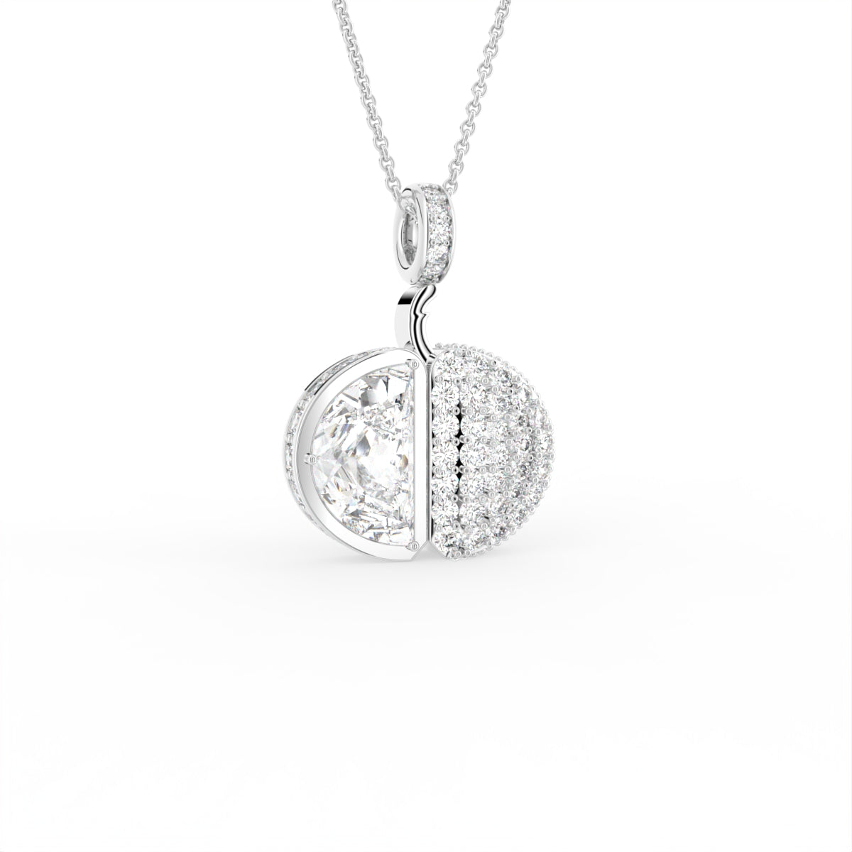 18K Solitaire Pave Diamond Pendant — 3D VIEW