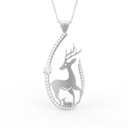 18K White Gold Deer Round Diamond Pendant — FRONT