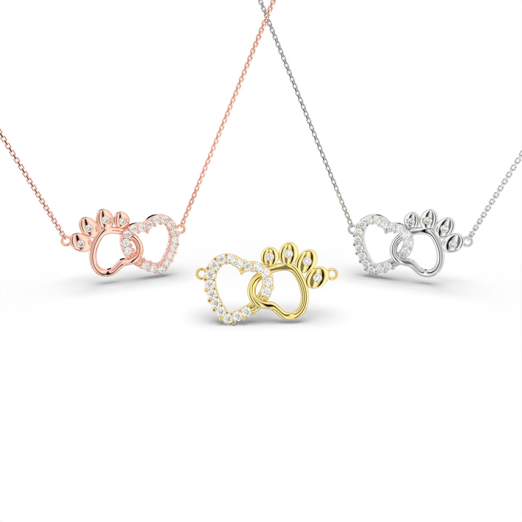 18K Bespoke Heart Paw Diamond Pendant — 3 COLOR