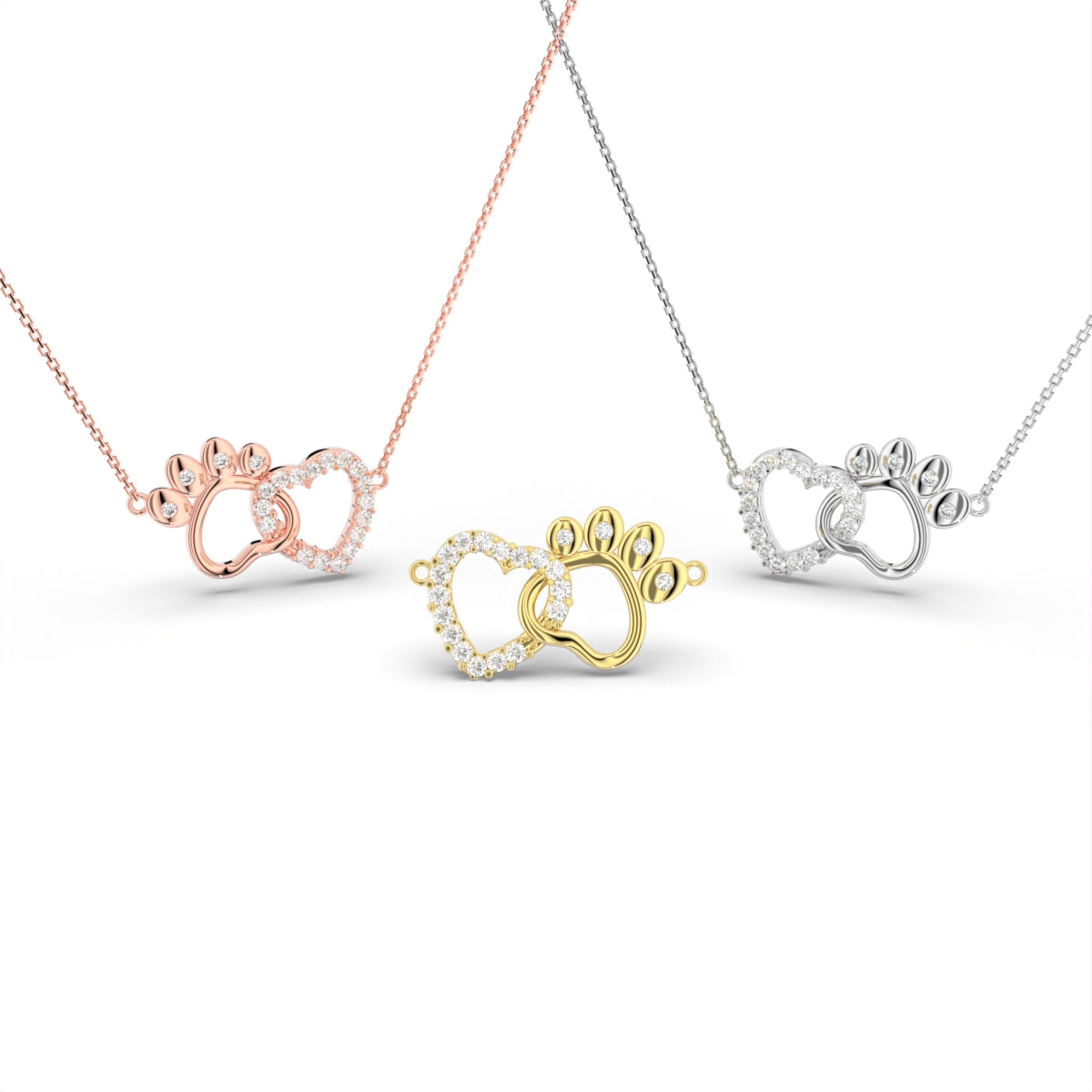 18K Bespoke Heart Paw Diamond Pendant — 3 COLOR