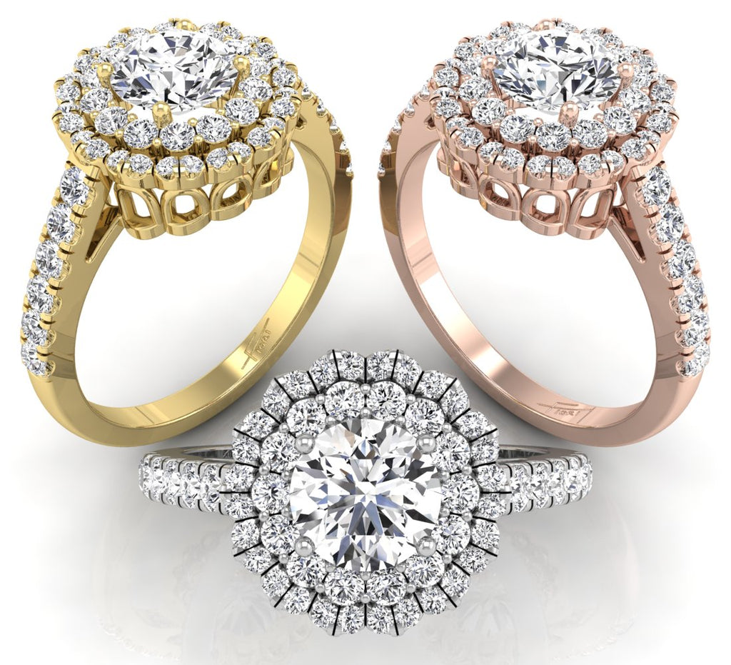 18K Halo Round Diamond Ring — 3 COLOR
