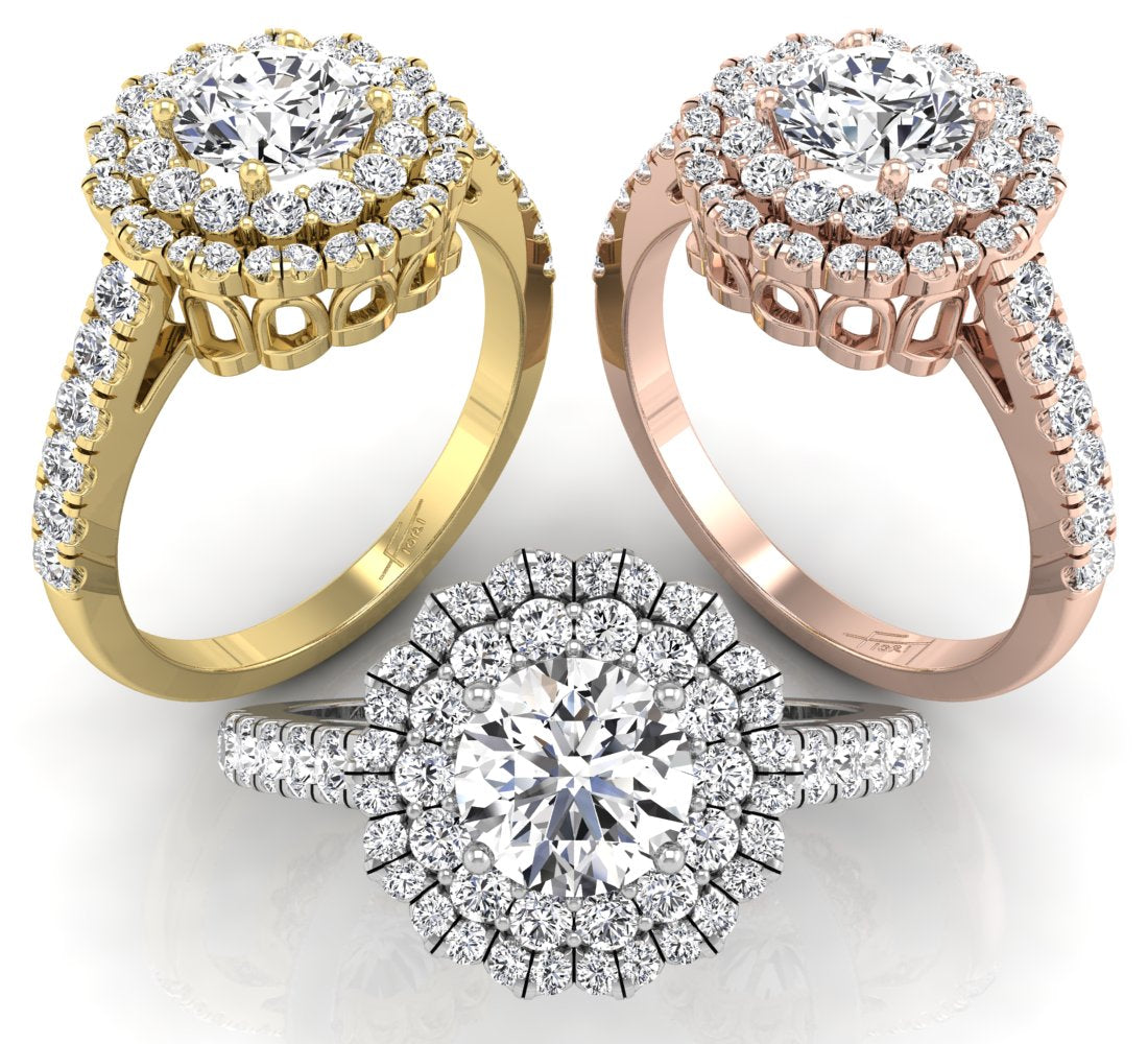 18K Halo Round Diamond Ring — 3 COLOR
