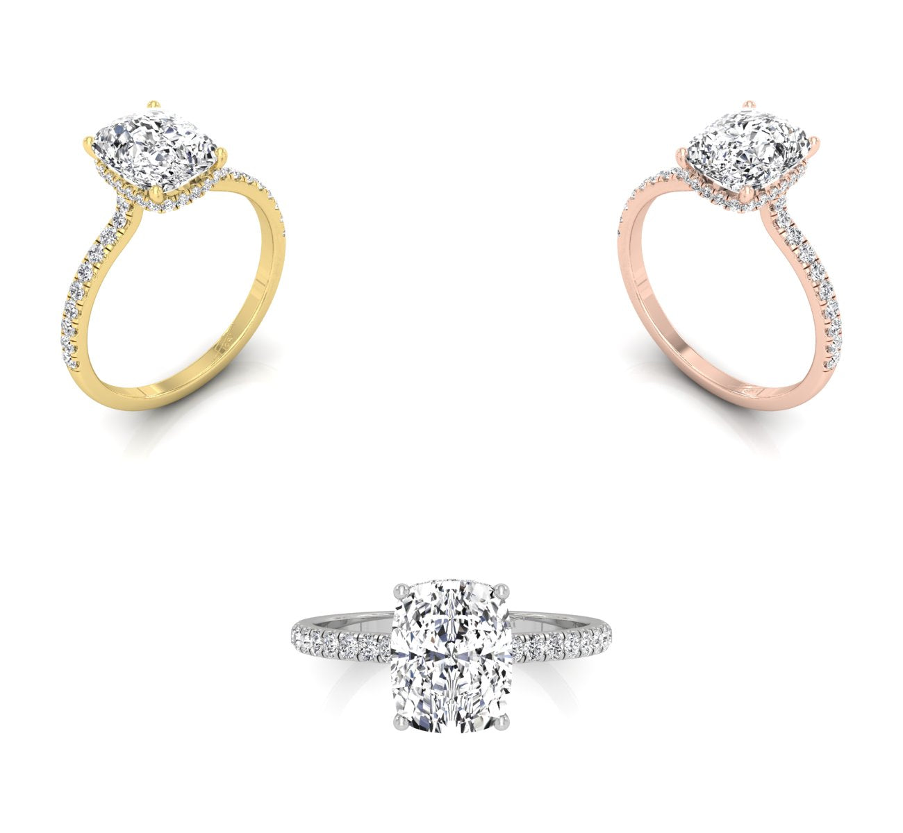 18K Shoulder Set Emerald Diamond Engagement Ring — 3 COLOR