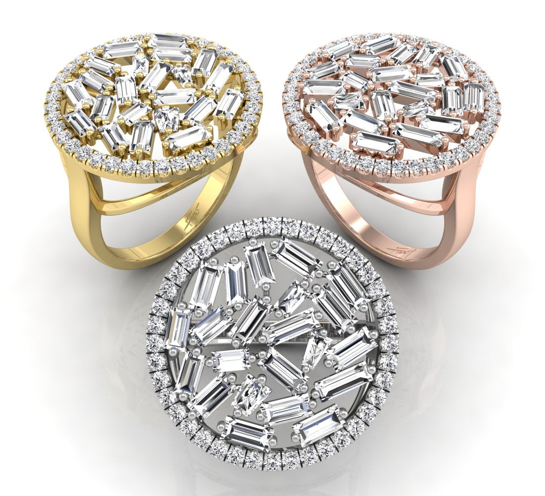 18K White Gold Bespoke Baguette Diamond Ring — 3 COLOR